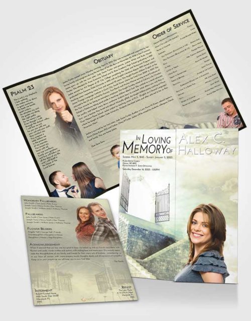 Obituary Funeral Template Gatefold Memorial Brochure At Dusk Stairway to the Gates of Heaven