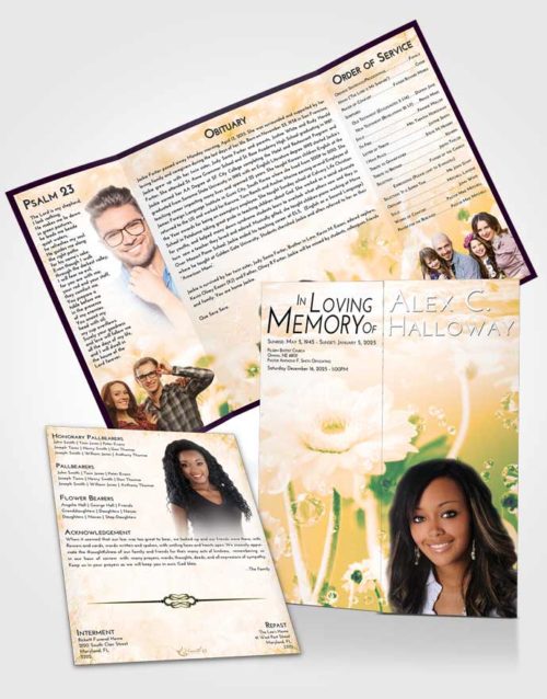Obituary Funeral Template Gatefold Memorial Brochure Emerald Floral Tranquility
