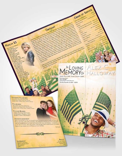Obituary Funeral Template Gatefold Memorial Brochure Emerald Serenity American Justice