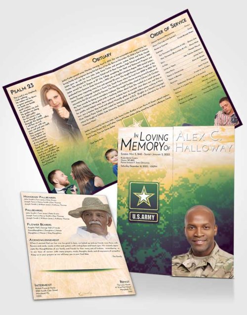 Obituary Funeral Template Gatefold Memorial Brochure Emerald Serenity Army Duty