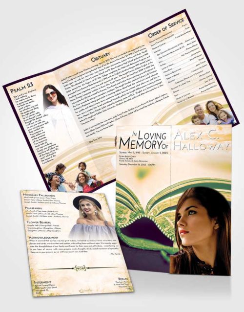 Obituary Funeral Template Gatefold Memorial Brochure Emerald Serenity Bible Love
