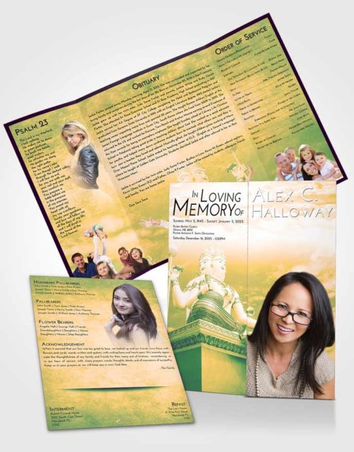 Obituary Funeral Template Gatefold Memorial Brochure Emerald Serenity Brahma Mystery