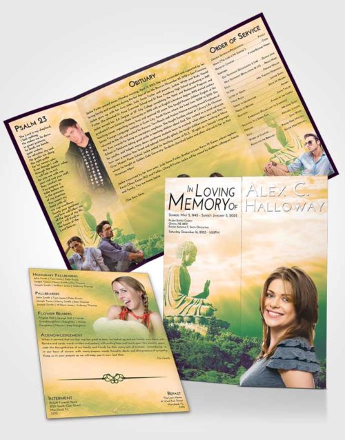 Obituary Funeral Template Gatefold Memorial Brochure Emerald Serenity Buddha Surprise