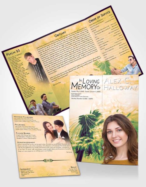 Obituary Funeral Template Gatefold Memorial Brochure Emerald Serenity Dandelion Dream