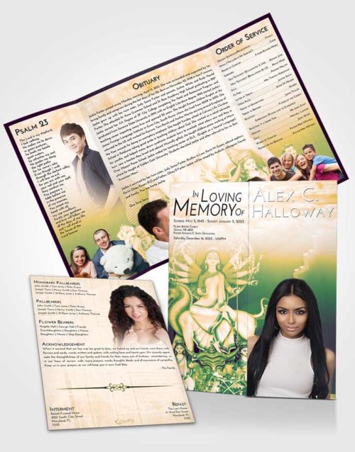 Obituary Funeral Template Gatefold Memorial Brochure Emerald Serenity Durga Divinity