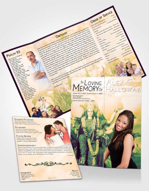 Obituary Funeral Template Gatefold Memorial Brochure Emerald Serenity Durga Tranquility