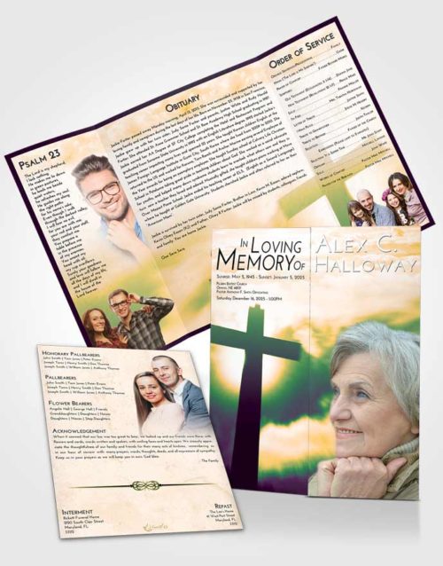 Obituary Funeral Template Gatefold Memorial Brochure Emerald Serenity Faith in the Cross