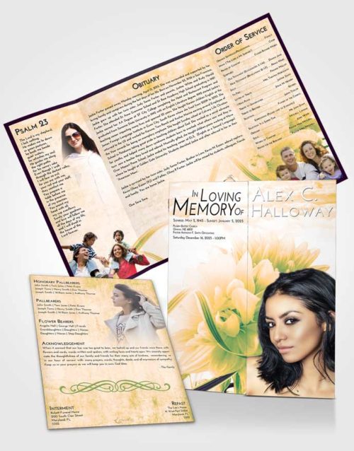 Obituary Funeral Template Gatefold Memorial Brochure Emerald Serenity Floral Dream