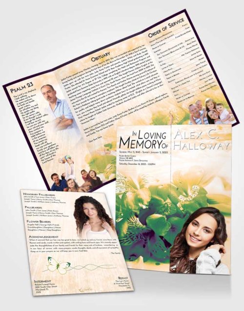 Obituary Funeral Template Gatefold Memorial Brochure Emerald Serenity Floral Magic