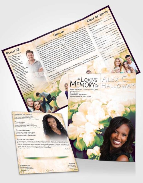 Obituary Funeral Template Gatefold Memorial Brochure Emerald Serenity Floral Mist