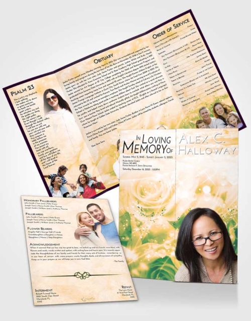 Obituary Funeral Template Gatefold Memorial Brochure Emerald Serenity Floral Relaxation