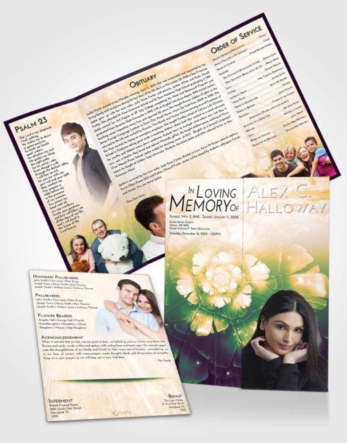 Obituary Funeral Template Gatefold Memorial Brochure Emerald Serenity Floral Secret