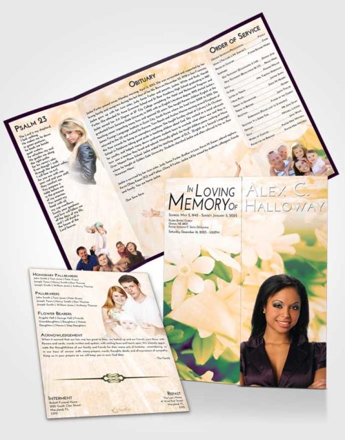 Obituary Funeral Template Gatefold Memorial Brochure Emerald Serenity Floral Serenity