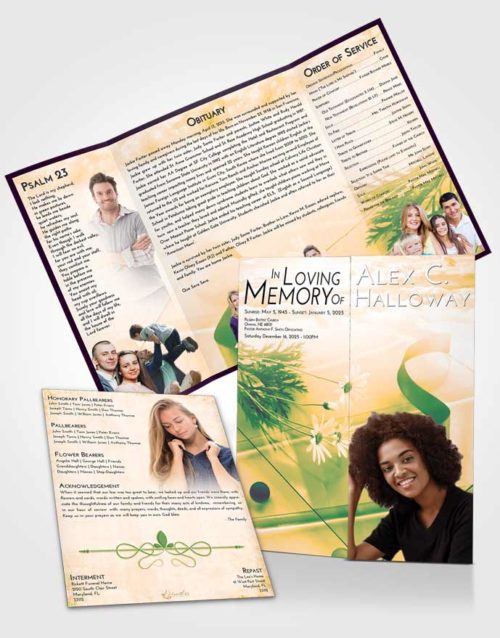 Obituary Funeral Template Gatefold Memorial Brochure Emerald Serenity Floral Style