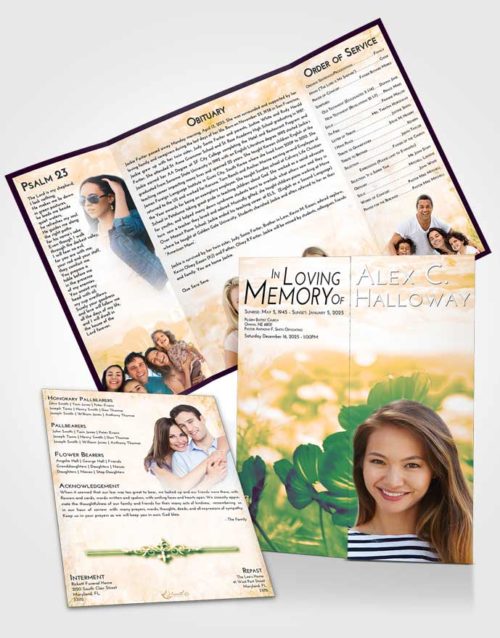 Obituary Funeral Template Gatefold Memorial Brochure Emerald Serenity Floral Whispers