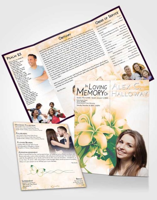 Obituary Funeral Template Gatefold Memorial Brochure Emerald Serenity Floral Wish