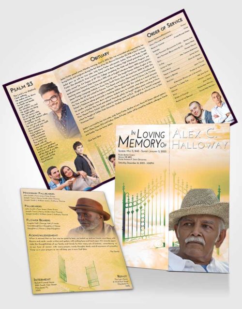 Obituary Funeral Template Gatefold Memorial Brochure Emerald Serenity Gates to Heaven