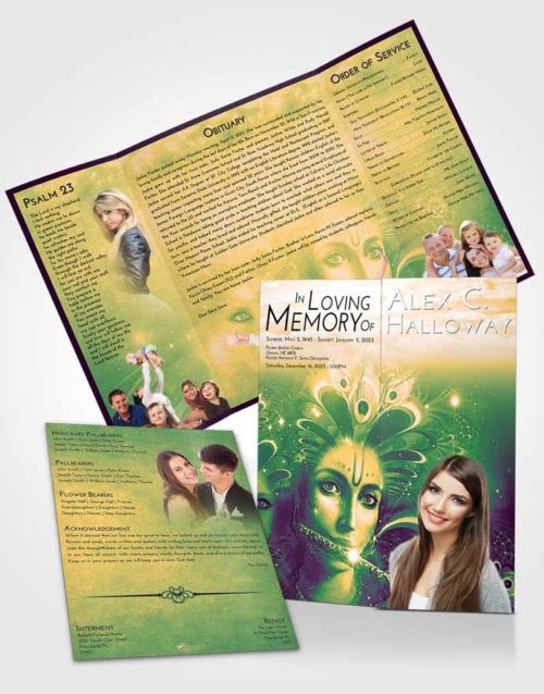 Obituary Funeral Template Gatefold Memorial Brochure Emerald Serenity Hindu Desire