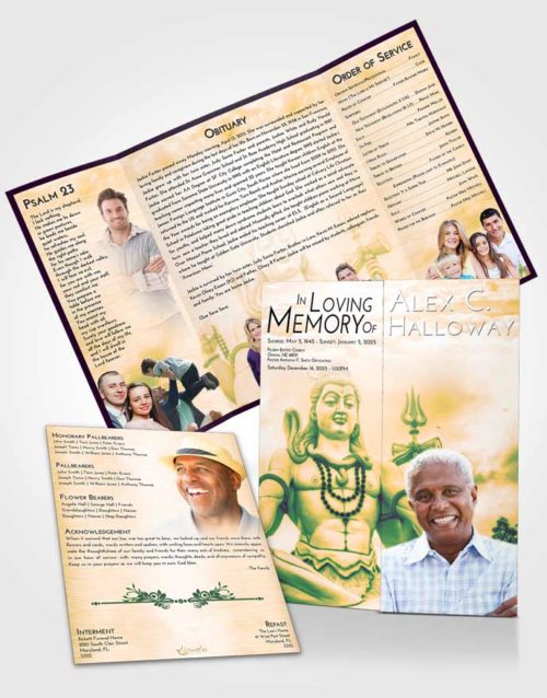 Obituary Funeral Template Gatefold Memorial Brochure Emerald Serenity Hindu Mystery