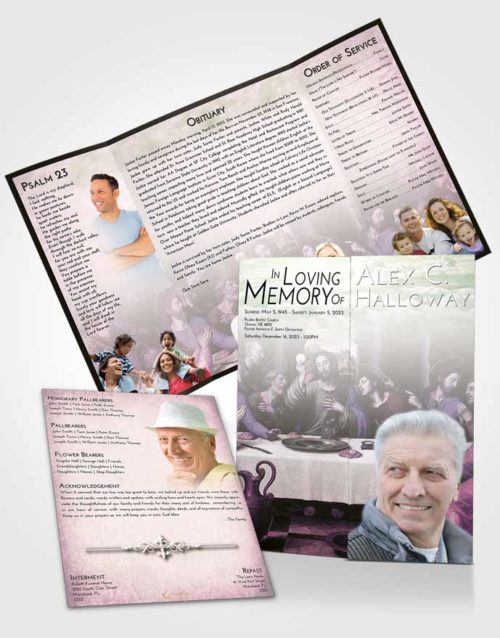 Obituary Funeral Template Gatefold Memorial Brochure Emerald Serenity Jesus Last Supper