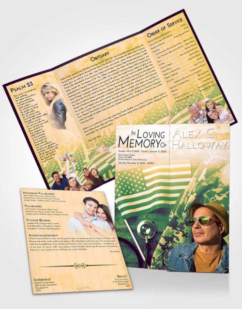 Obituary Funeral Template Gatefold Memorial Brochure Emerald Serenity Military Medical