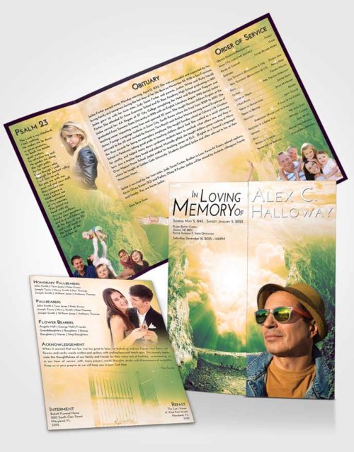 Obituary Funeral Template Gatefold Memorial Brochure Emerald Serenity Rocky Gates to Heaven