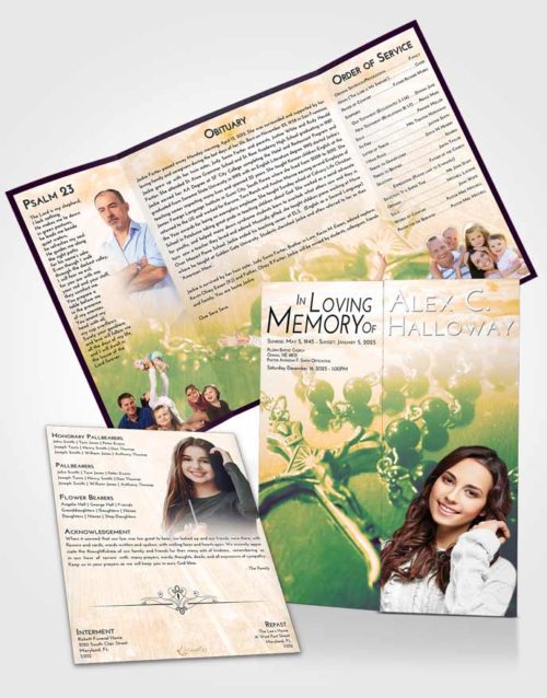 Obituary Funeral Template Gatefold Memorial Brochure Emerald Serenity Rosary Faith