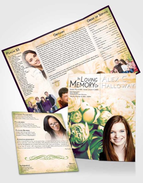 Obituary Funeral Template Gatefold Memorial Brochure Emerald Serenity Rose Magic