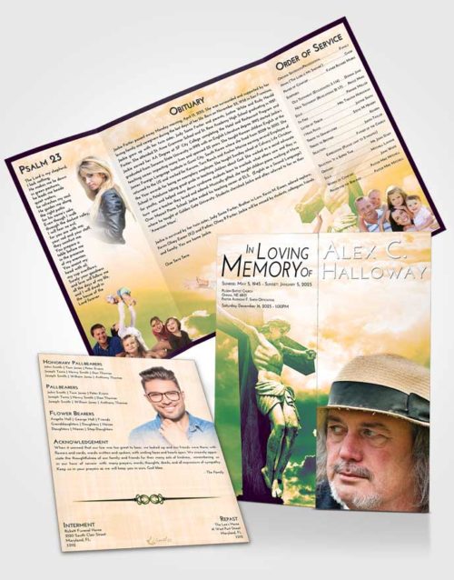 Obituary Funeral Template Gatefold Memorial Brochure Emerald Serenity Spiritual Cross