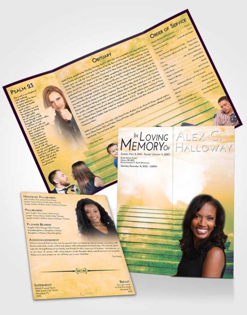 Obituary Funeral Template Gatefold Memorial Brochure Emerald Serenity Stairway Into the Sky