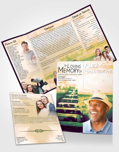 Obituary Funeral Template Gatefold Memorial Brochure Emerald Serenity Stairway for the Soul