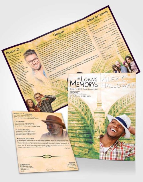 Obituary Funeral Template Gatefold Memorial Brochure Emerald Serenity Stairway of Love