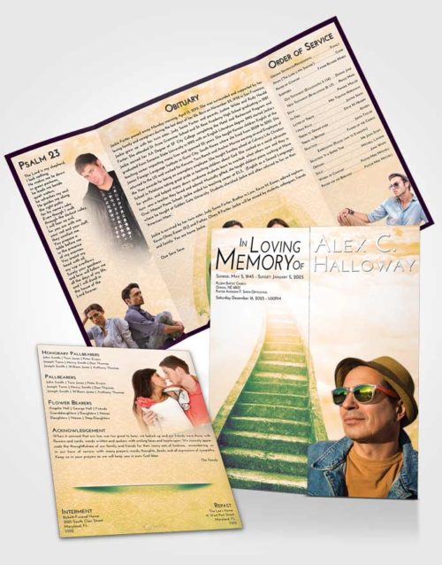 Obituary Funeral Template Gatefold Memorial Brochure Emerald Serenity Stairway to Bliss