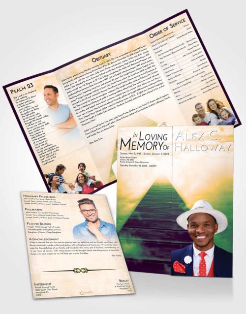 Obituary Funeral Template Gatefold Memorial Brochure Emerald Serenity Stairway to Eternity