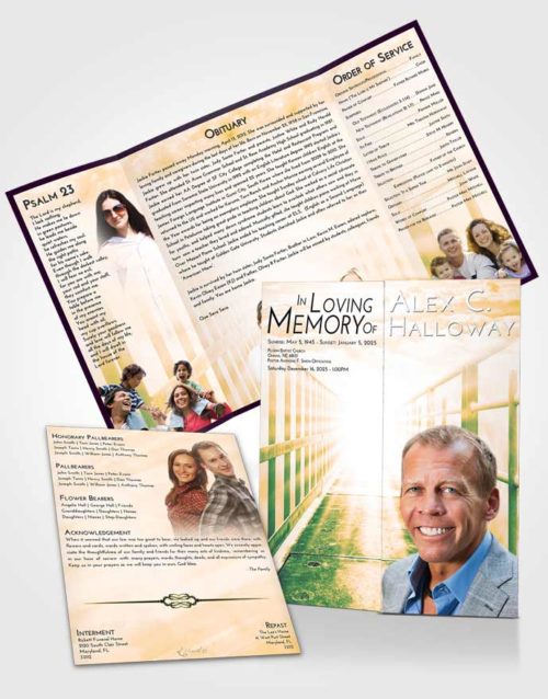 Obituary Funeral Template Gatefold Memorial Brochure Emerald Serenity Stairway to Faith