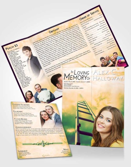 Obituary Funeral Template Gatefold Memorial Brochure Emerald Serenity Stairway to Forever