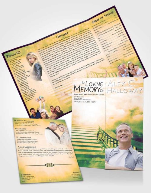Obituary Funeral Template Gatefold Memorial Brochure Emerald Serenity Stairway to Freedom
