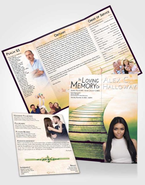 Obituary Funeral Template Gatefold Memorial Brochure Emerald Serenity Stairway to Life
