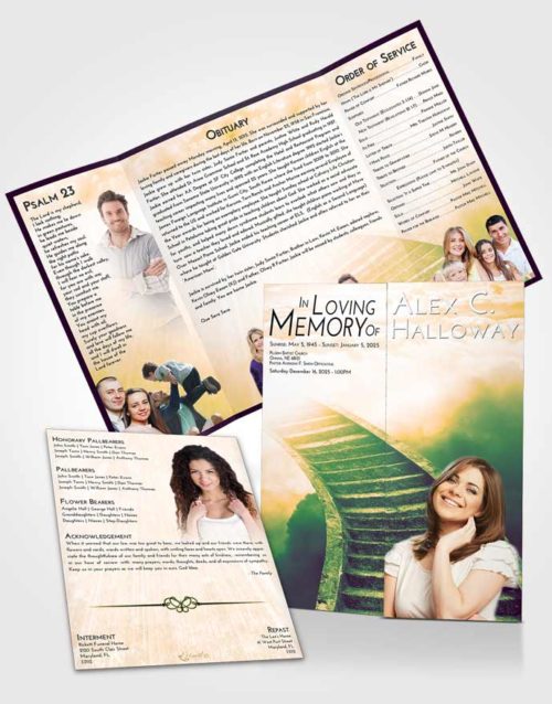 Obituary Funeral Template Gatefold Memorial Brochure Emerald Serenity Stairway to Magnificence