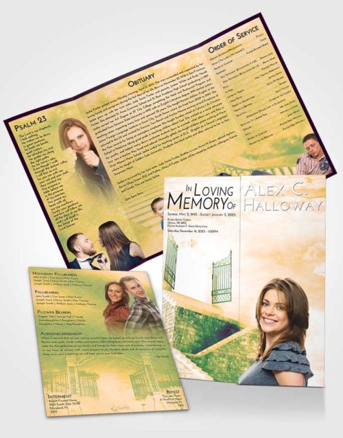 Obituary Funeral Template Gatefold Memorial Brochure Emerald Serenity Stairway to the Gates of Heaven