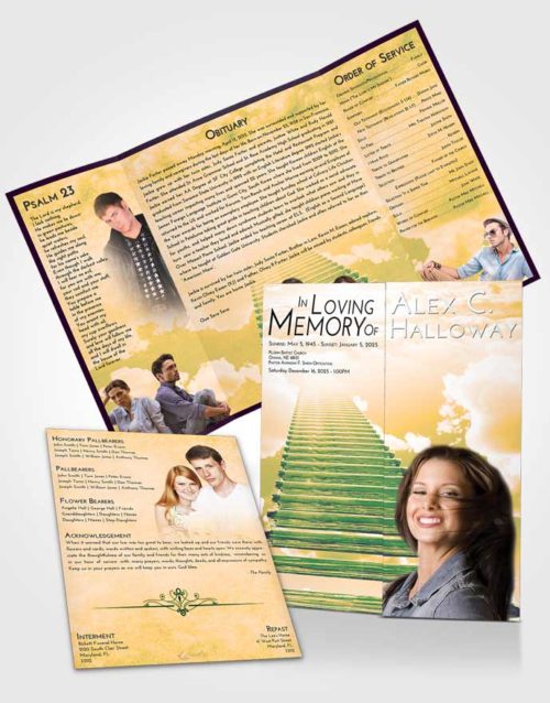 Obituary Funeral Template Gatefold Memorial Brochure Emerald Serenity Steps to Heaven