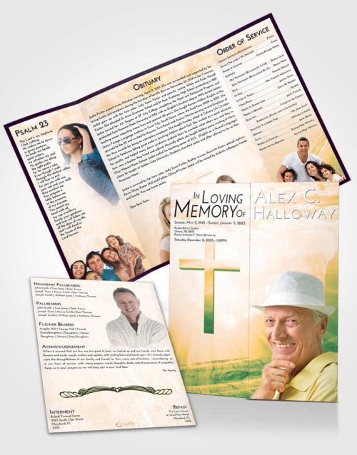 Obituary Funeral Template Gatefold Memorial Brochure Emerald Serenity The Cross of Life