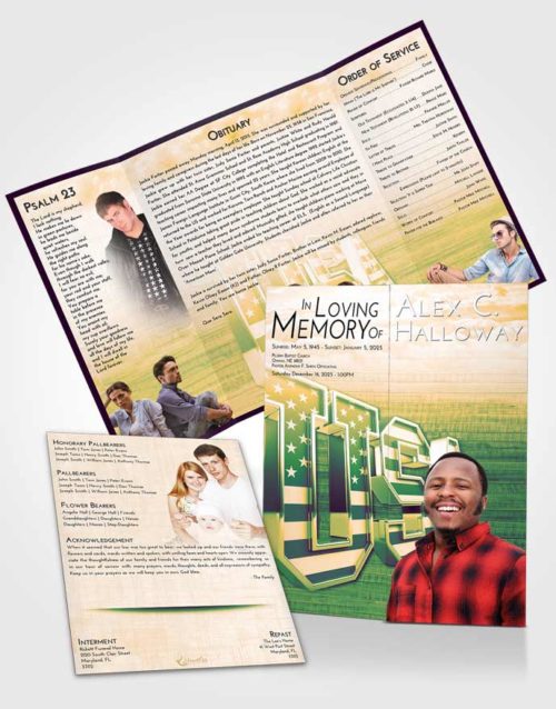 Obituary Funeral Template Gatefold Memorial Brochure Emerald Serenity USA
