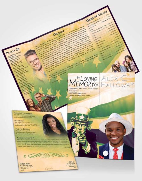 Obituary Funeral Template Gatefold Memorial Brochure Emerald Serenity Uncle Sam
