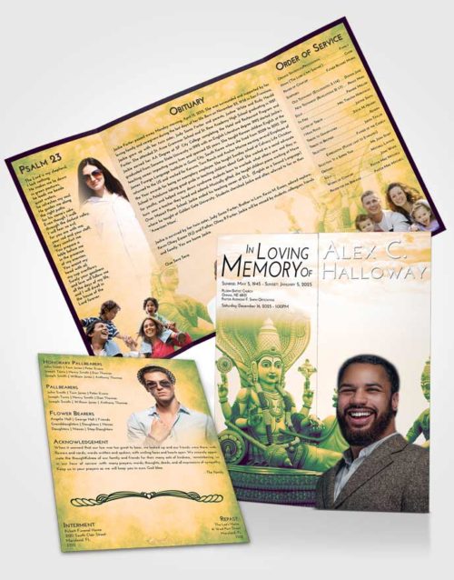 Obituary Funeral Template Gatefold Memorial Brochure Emerald Serenity Vishnu Desire