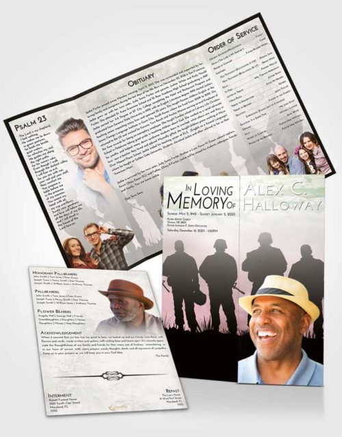 Obituary Funeral Template Gatefold Memorial Brochure Emerald Sunrise Army Faith