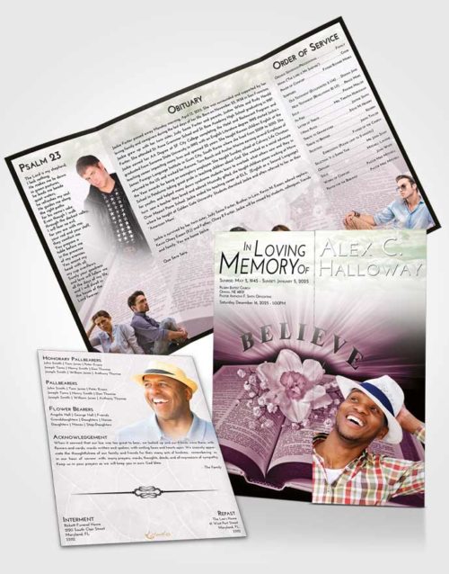 Obituary Funeral Template Gatefold Memorial Brochure Emerald Sunrise Bible Belief
