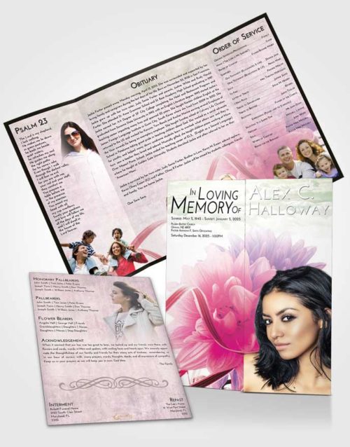 Obituary Funeral Template Gatefold Memorial Brochure Emerald Sunrise Floral Dream