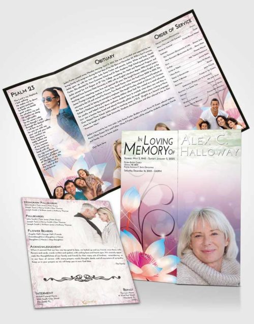 Obituary Funeral Template Gatefold Memorial Brochure Emerald Sunrise Floral Peace