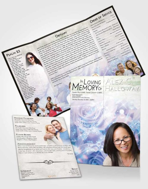 Obituary Funeral Template Gatefold Memorial Brochure Emerald Sunrise Floral Relaxation